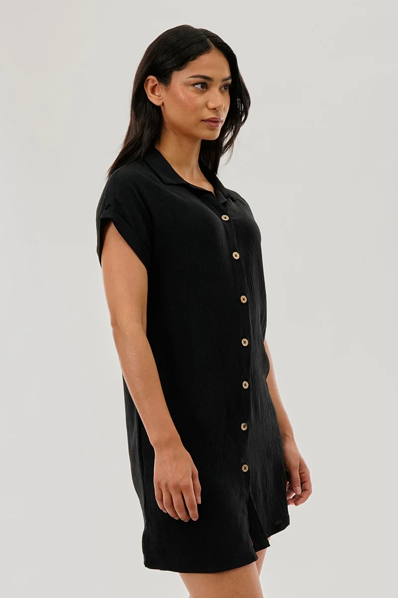 Stylexchange Vintage Button Up Short Sleeve Day Dress - Black - Image 2