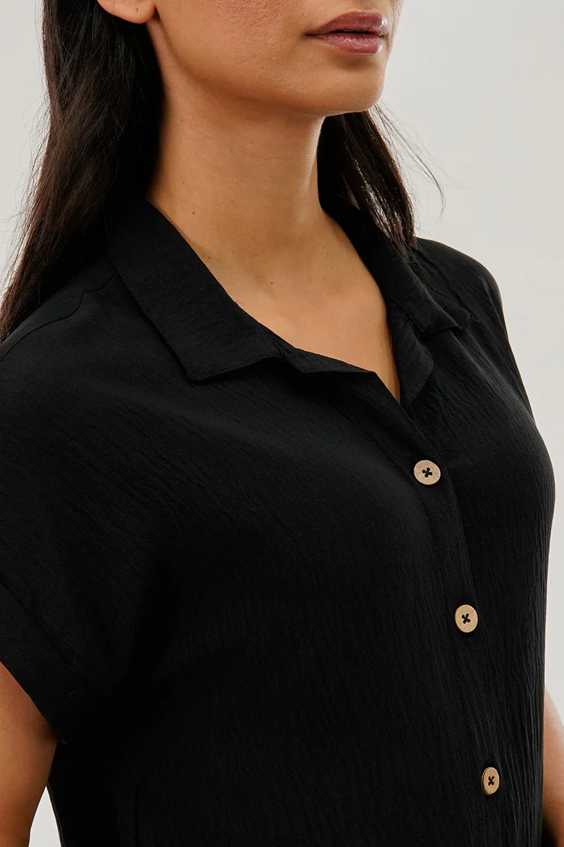 Stylexchange Vintage Button Up Short Sleeve Day Dress - Black - Image 4