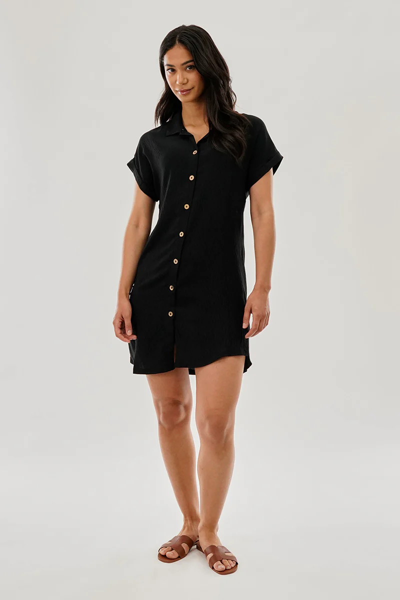 Stylexchange Vintage Button Up Short Sleeve Day Dress - Black - Image 5