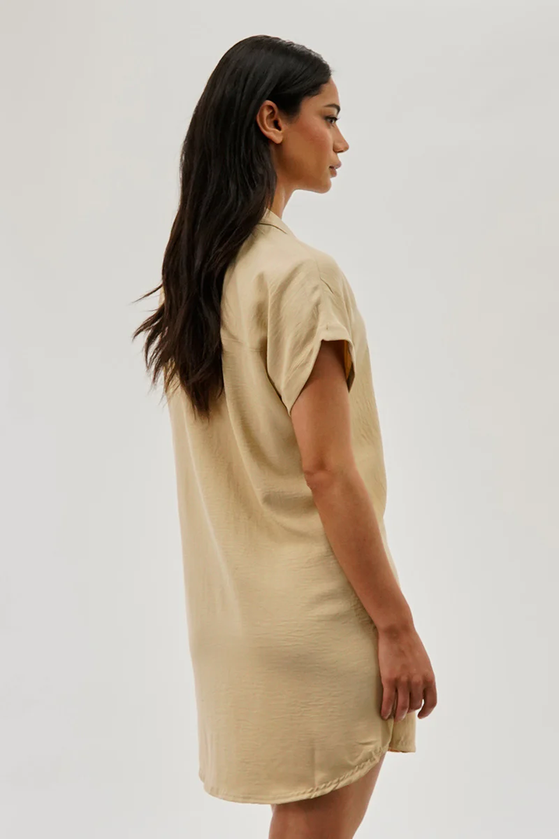 Stylexchange Vintage Button Up Short Sleeve Day Dress - Beige - Image 3