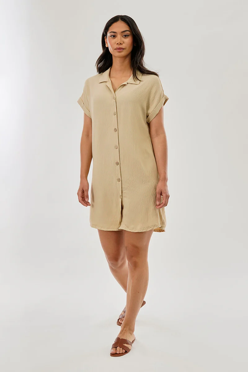 Stylexchange Vintage Button Up Short Sleeve Day Dress - Beige - Image 5