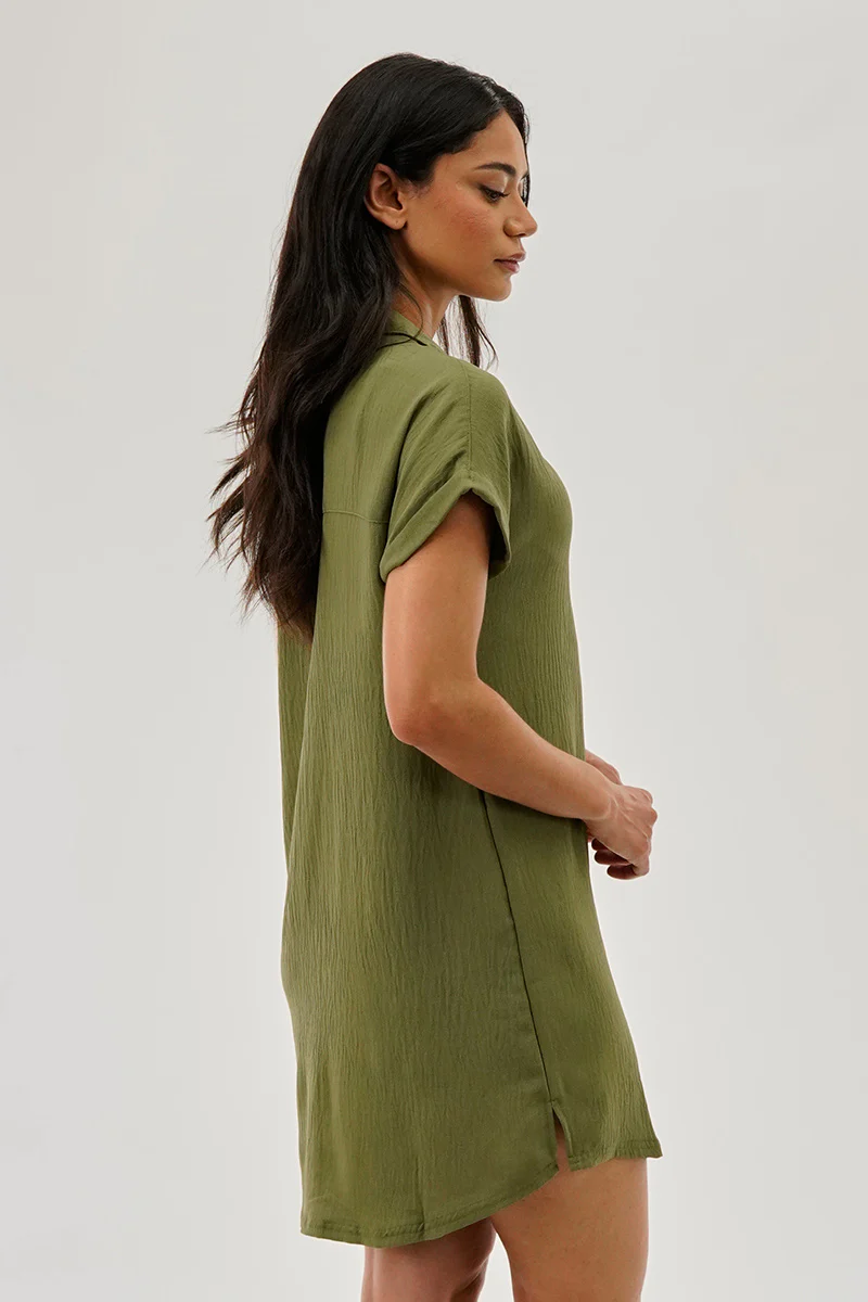 Stylexchange Vintage Button Up Short Sleeve Day Dress - Olive - Image 3
