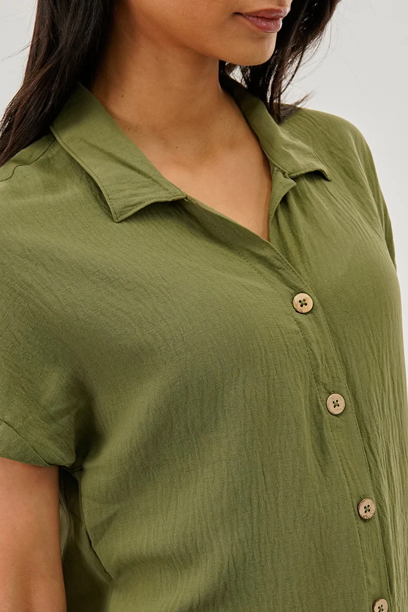 Stylexchange Vintage Button Up Short Sleeve Day Dress - Olive - Image 4