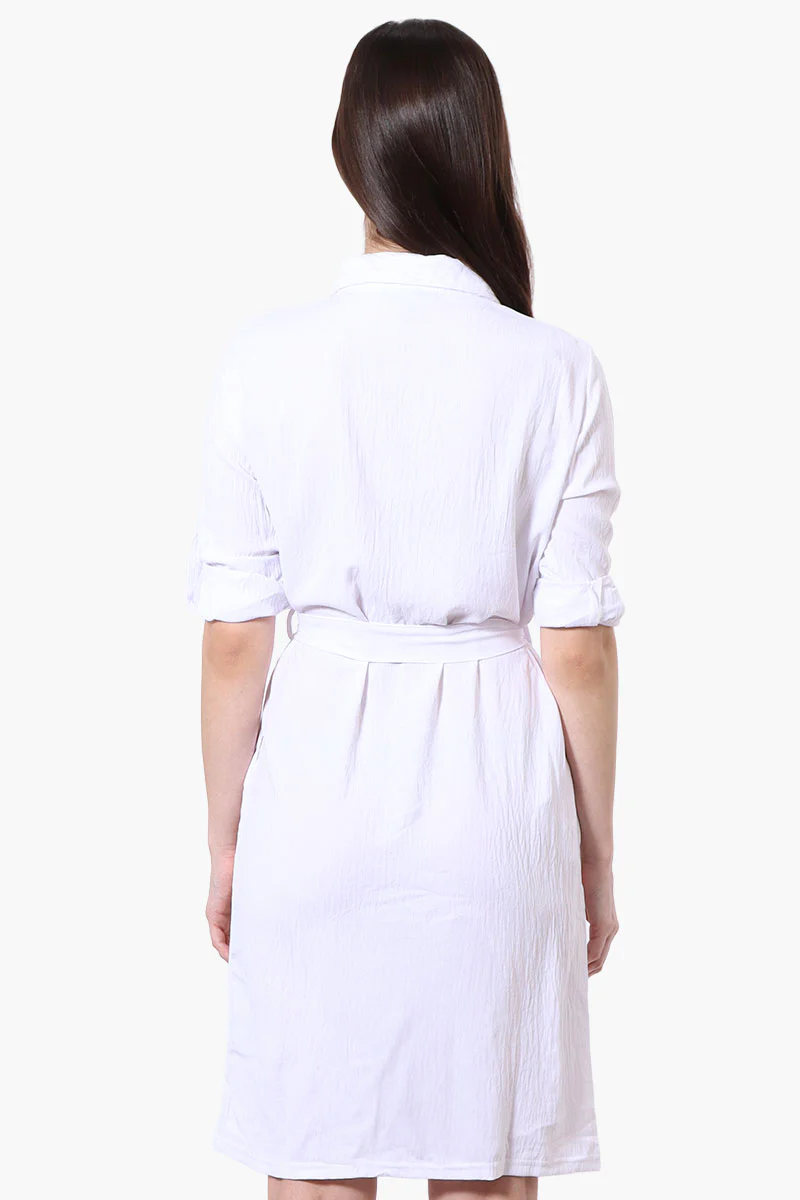 Stylexchange Vintage Belted Roll Up Sleeve Day Dress - White - Image 3
