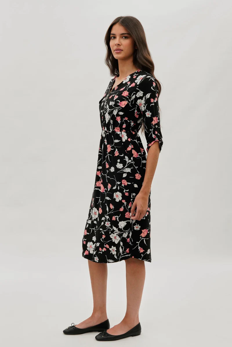 International INC Company Floral Front Zip Midi Dress - Black - Image 2