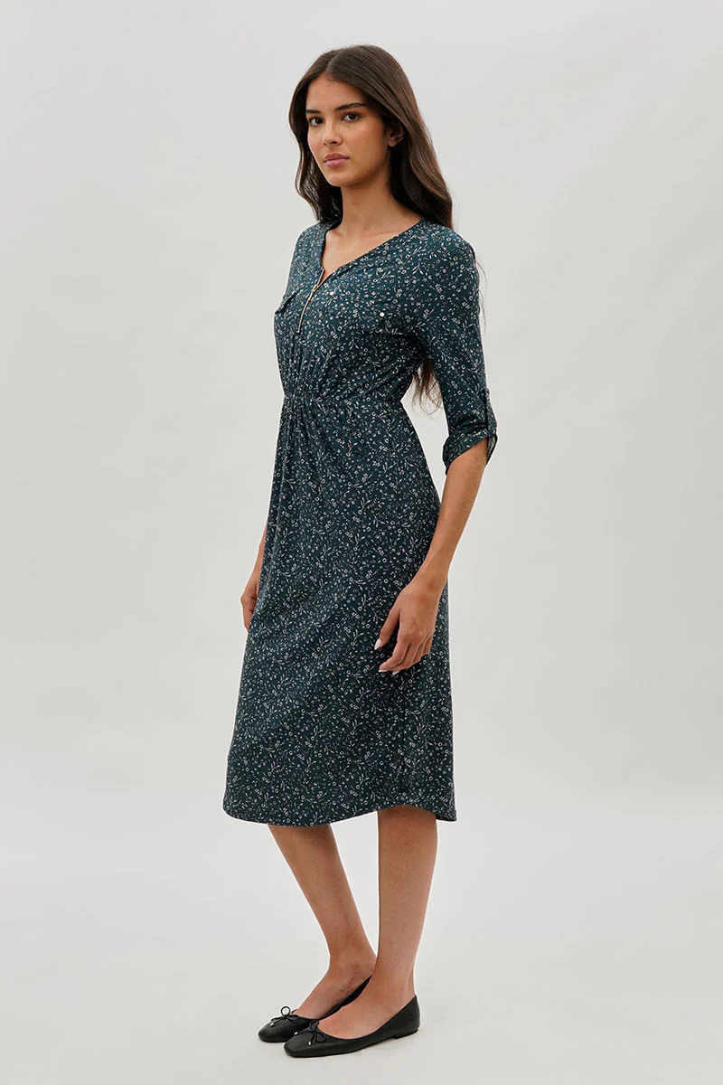 International INC Company Floral Front Zip Midi Dress - Teal - Image 2