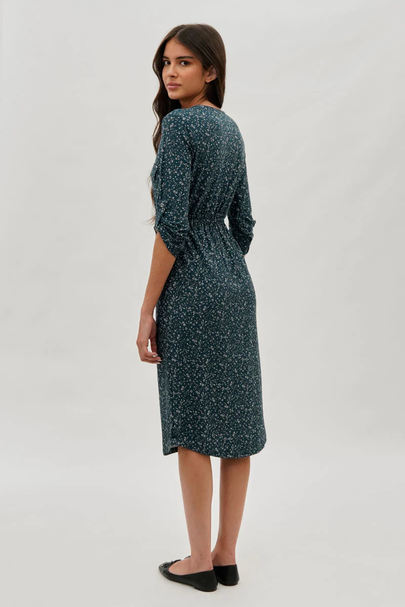 International INC Company Floral Front Zip Midi Dress - Teal - Image 3