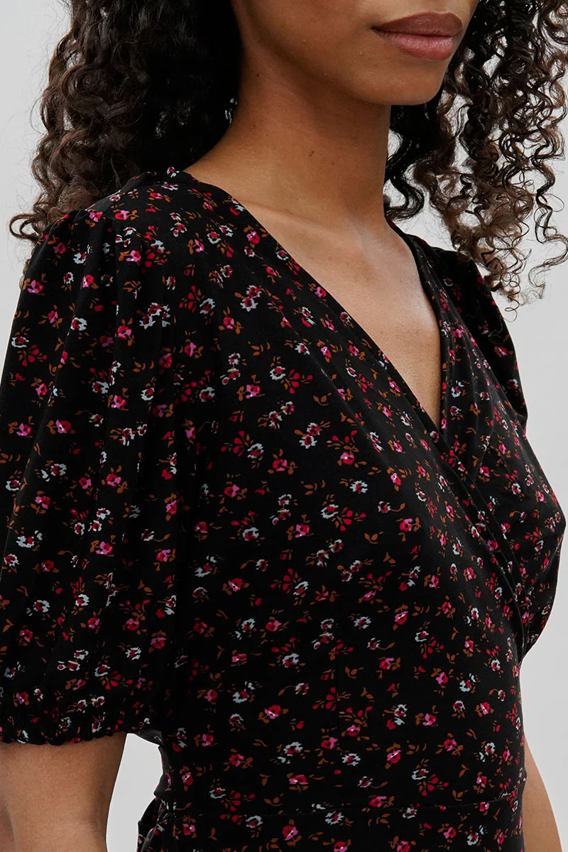 Beechers Brook Floral Crossover Day Dress - Black - Image 4