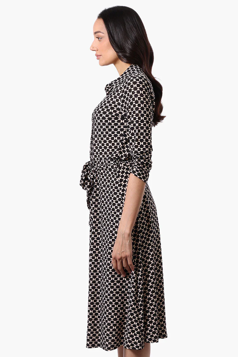 Beechers Brook Patterned Belted 3/4 Sleeve Midi Dress - Black - Image 2