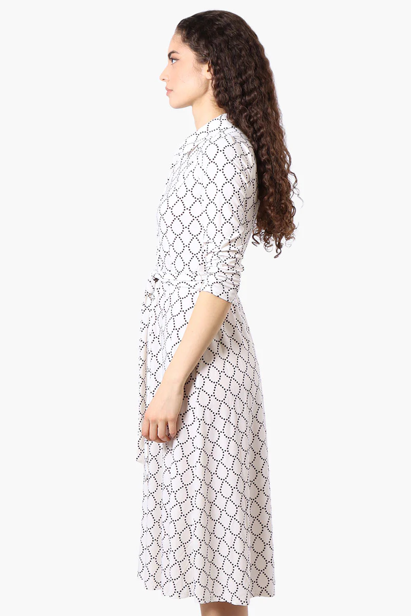 Beechers Brook Patterned Button Up Belted Midi Dress - White - Image 2