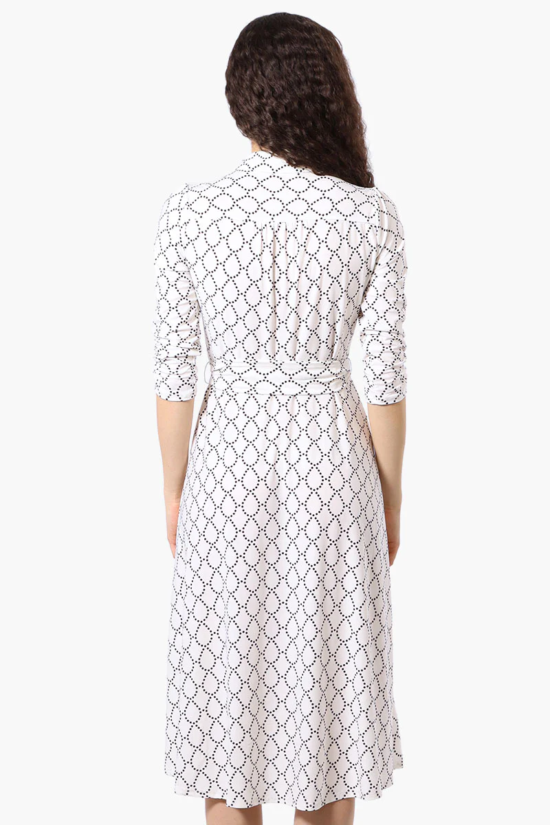 Beechers Brook Patterned Button Up Belted Midi Dress - White - Image 3