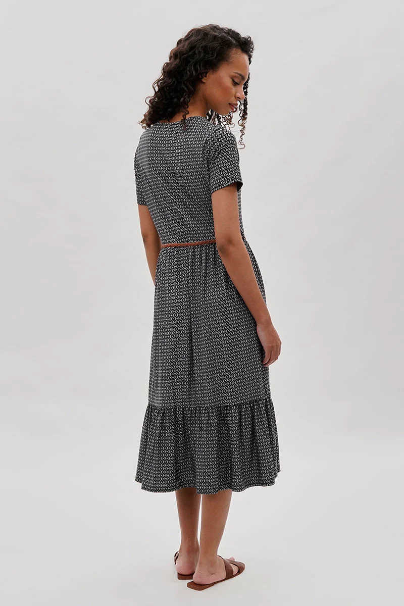 International INC Company Belted Short Sleeve Midi Dress - Black - Image 3