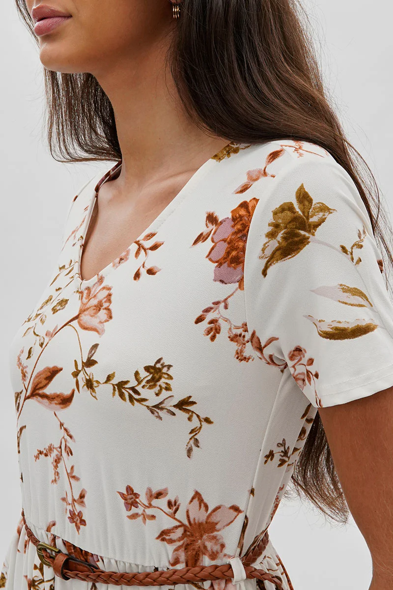 International INC Company Belted Short Sleeve Midi Dress - White - Image 4