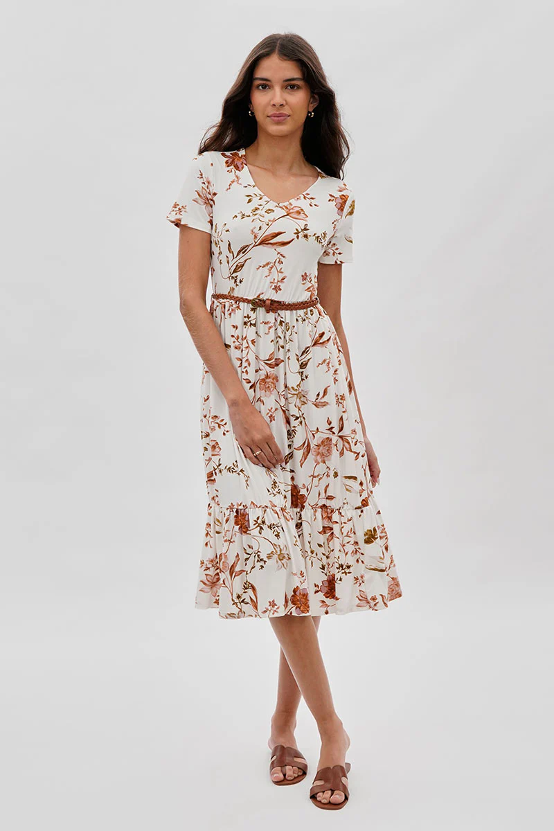 International INC Company Belted Short Sleeve Midi Dress - White - Image 5