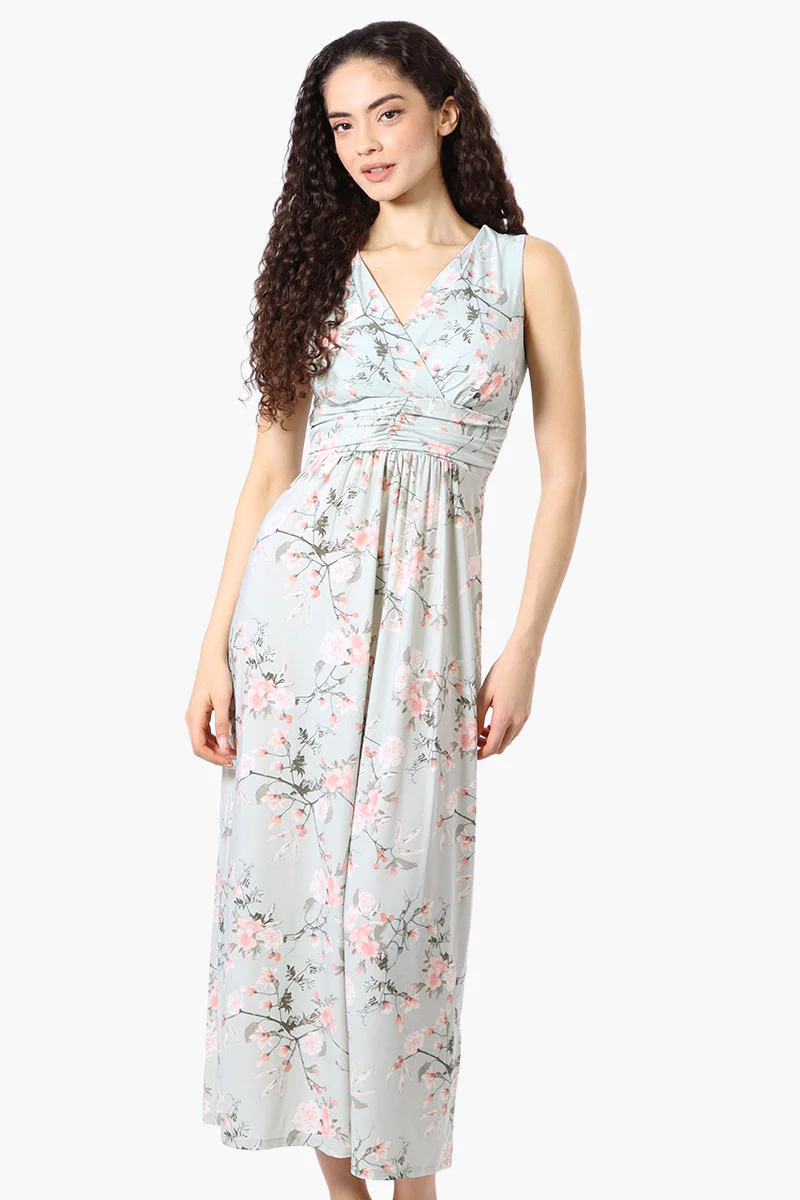 Beechers Brook Floral Padded Crossover Maxi Dress - Mint