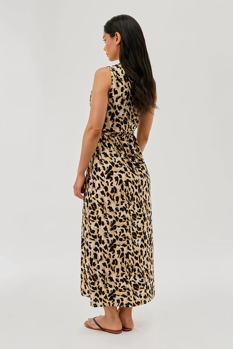 Beechers Brook Leopard Print V-Neck Maxi Dress - Beige - Image 3