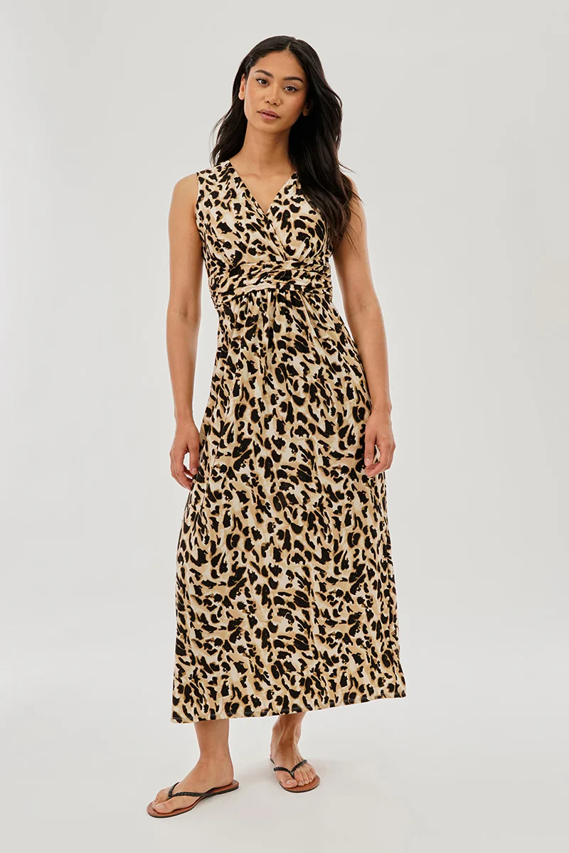 Beechers Brook Leopard Print V-Neck Maxi Dress - Beige - Image 5