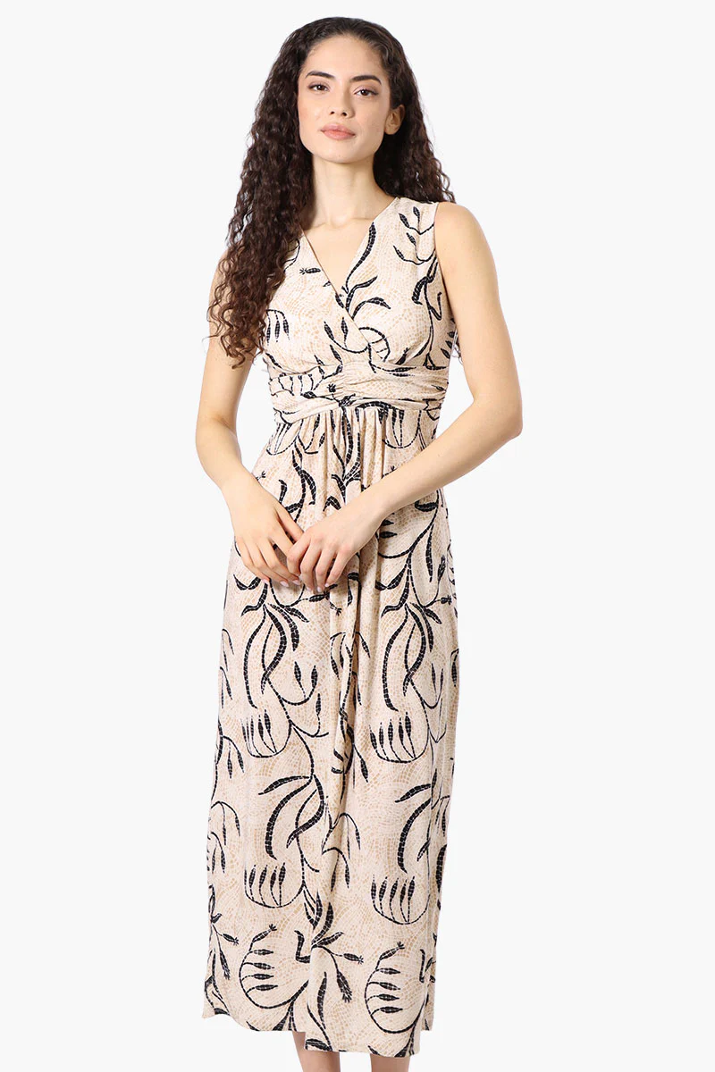 Beechers Brook Floral Padded Crossover Maxi Dress - Beige
