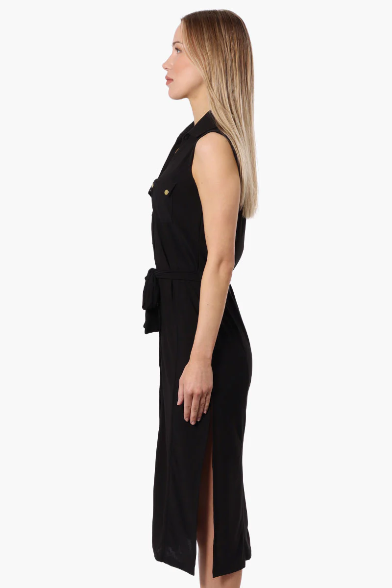 Majora Button Down Belted Maxi Dress - Black - Image 2