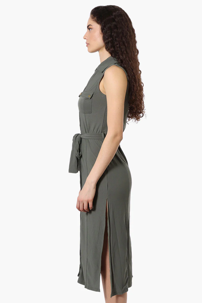 Majora Button Down Belted Maxi Dress - Olive - Image 2