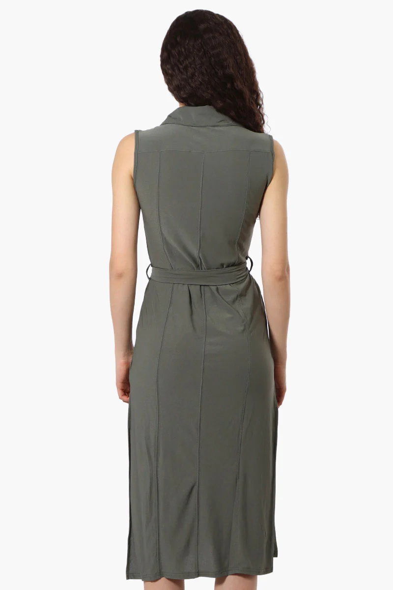 Majora Button Down Belted Maxi Dress - Olive - Image 3