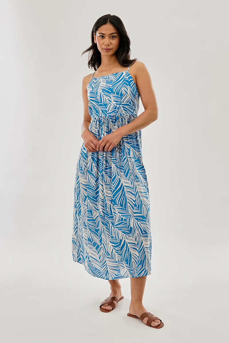International INC Company Printed Square Neck Maxi Dress - Blue
