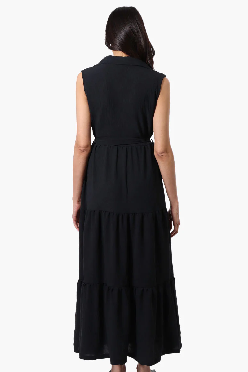 Stylexchange Belted Tiered Front Button Maxi Dress - Black - Image 3