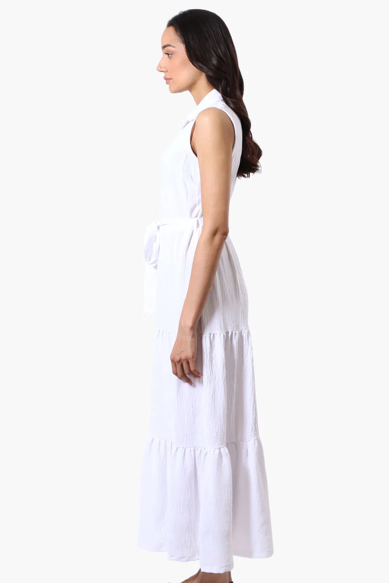Stylexchange Belted Tiered Front Button Maxi Dress - White - Image 2