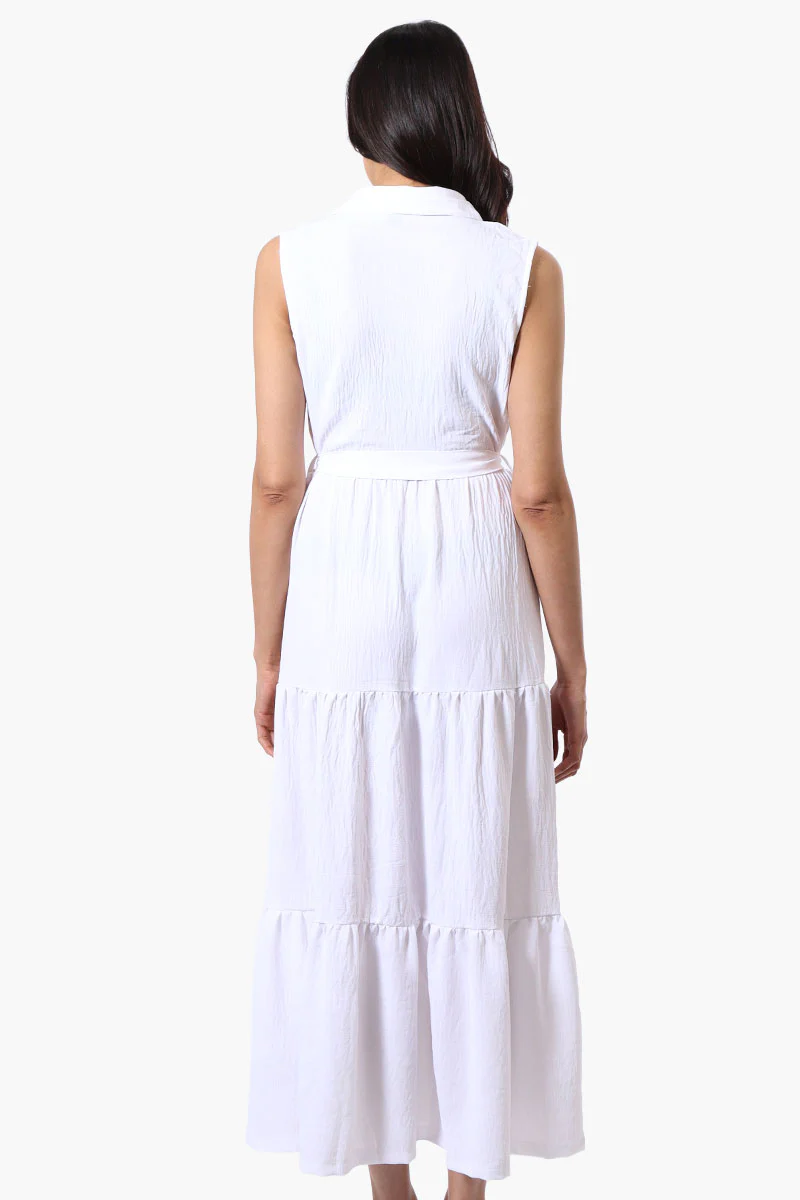 Stylexchange Belted Tiered Front Button Maxi Dress - White - Image 3