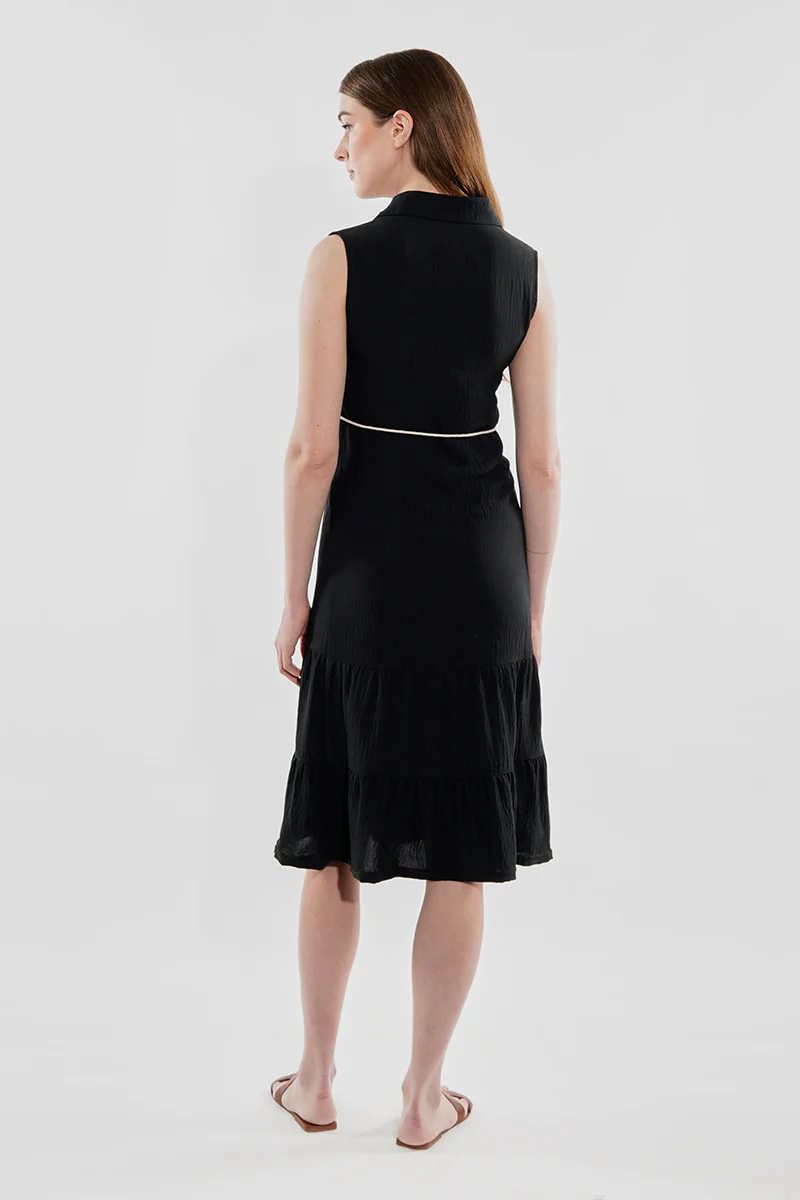 Stylexchange Rope Belted Button Down Day Dress - Black - Image 3