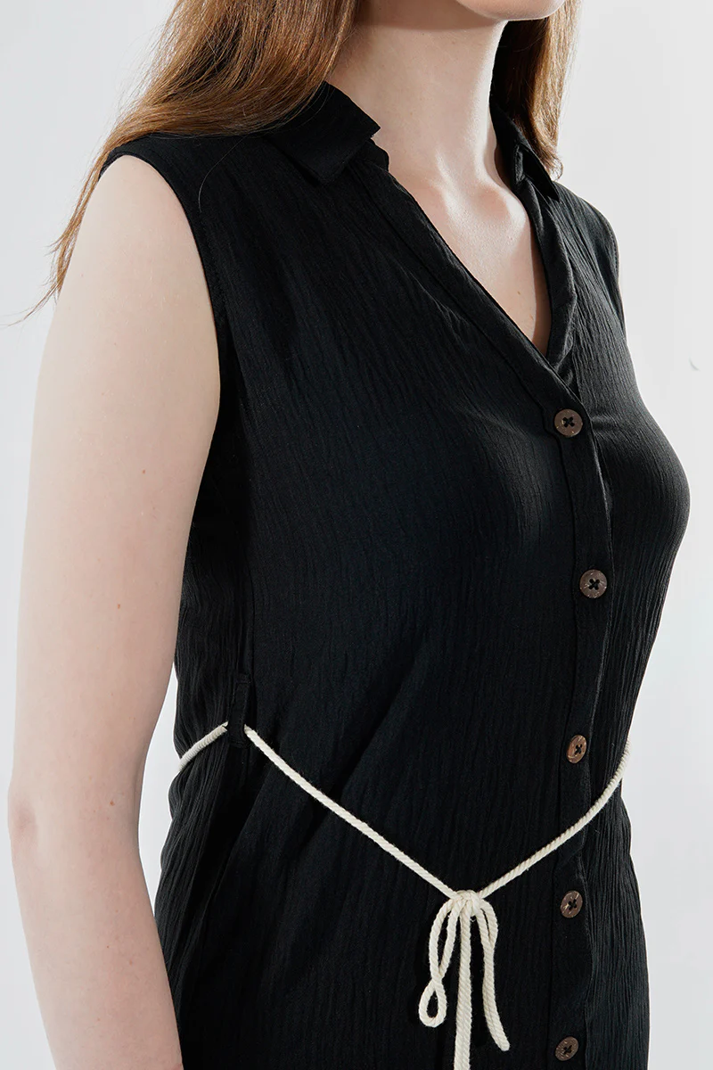 Stylexchange Rope Belted Button Down Day Dress - Black - Image 4