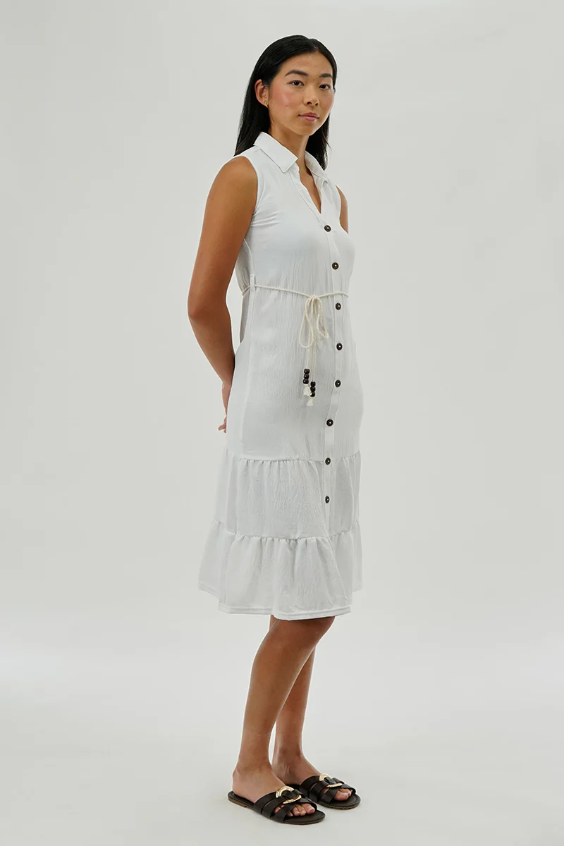 Stylexchange Vintage Rope Belted Button Down Day Dress - White - Image 2