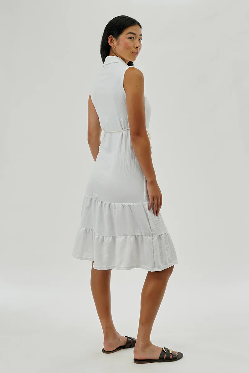 Stylexchange Vintage Rope Belted Button Down Day Dress - White - Image 3