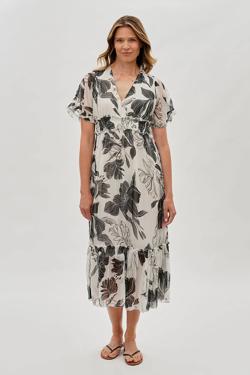 Limite Floral Cinched Waist Maxi Dress - White