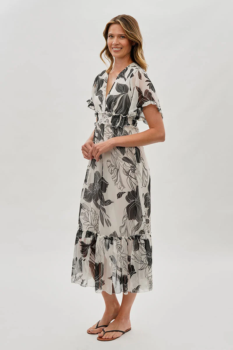 Limite Floral Cinched Waist Maxi Dress - White - Image 2