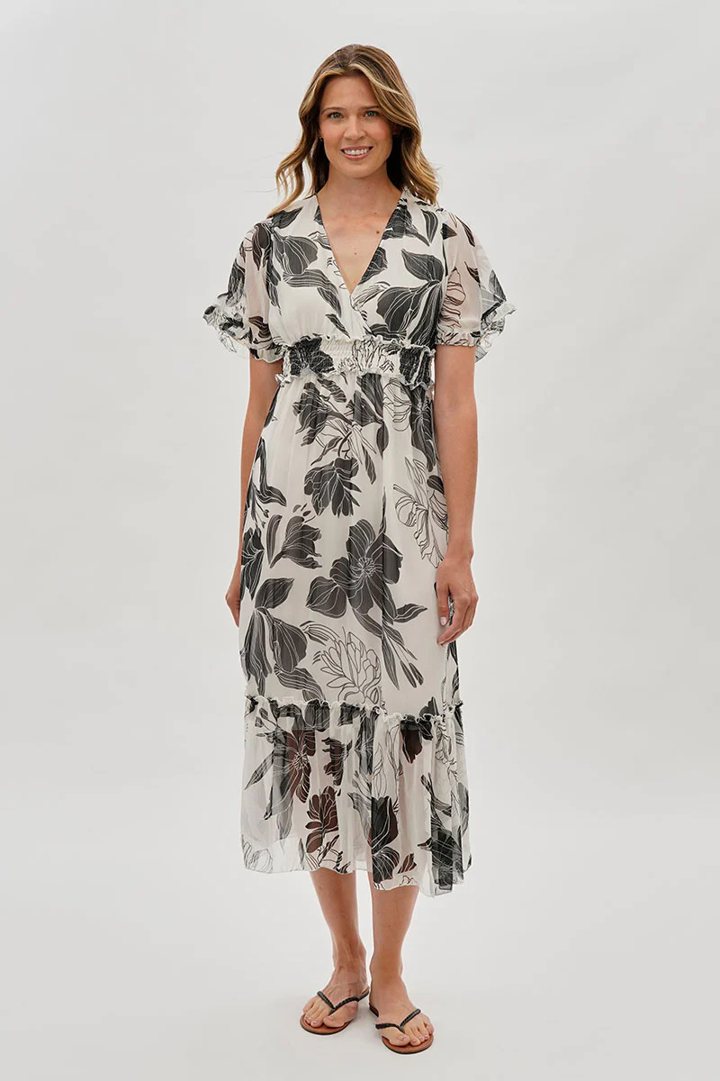 Limite Floral Cinched Waist Maxi Dress - White - Image 5