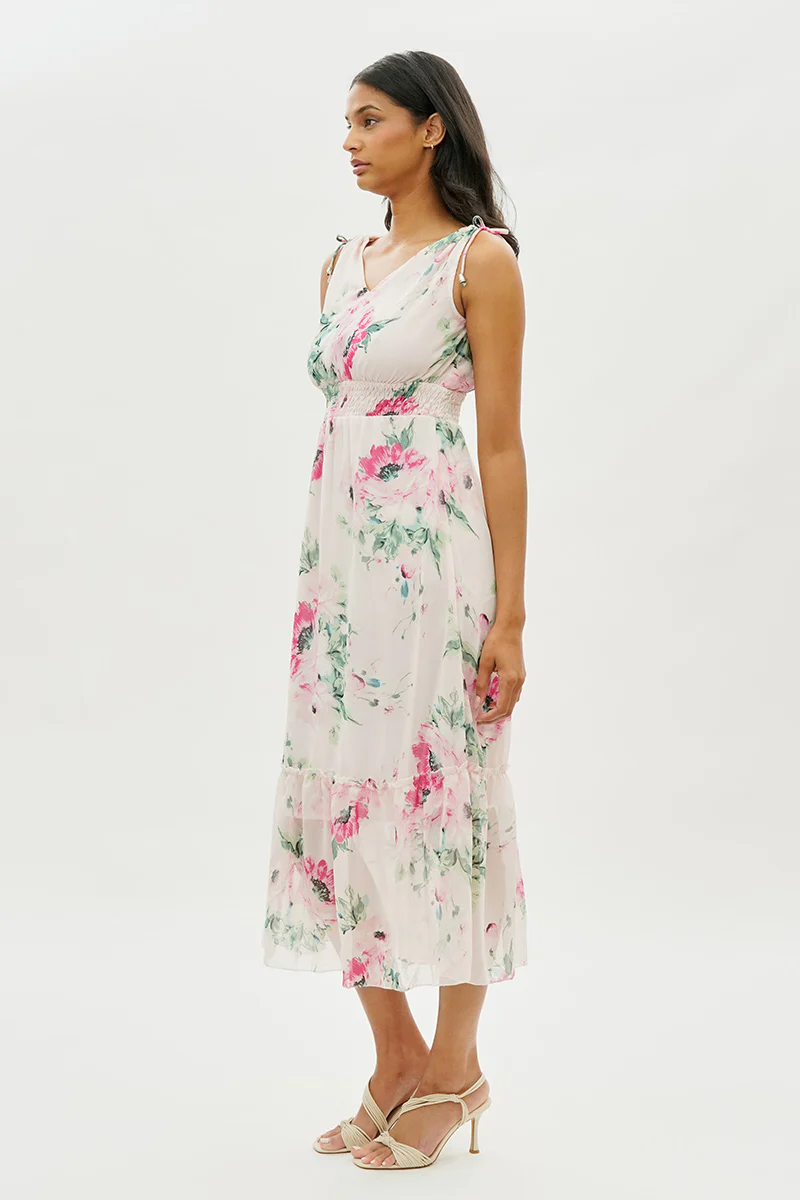 Limite Floral Smocked Waist Cocktail Dress - White - Image 2