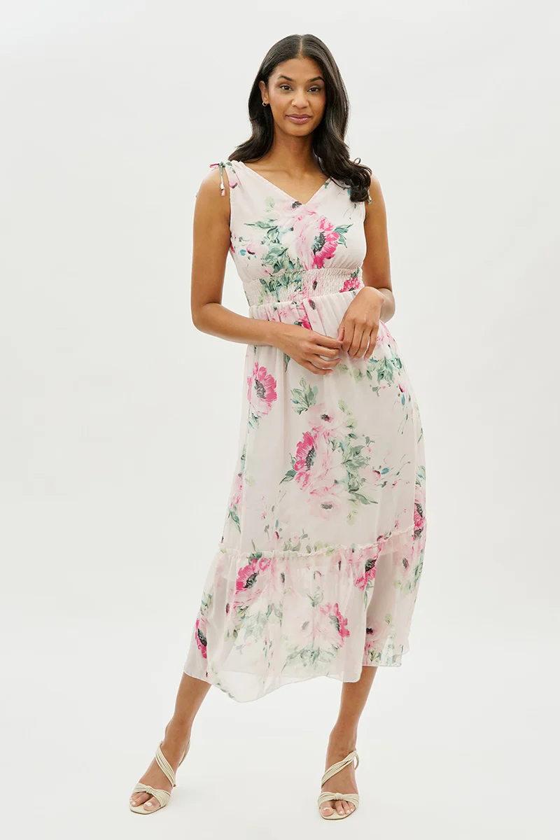 Limite Floral Smocked Waist Cocktail Dress - White - Image 5