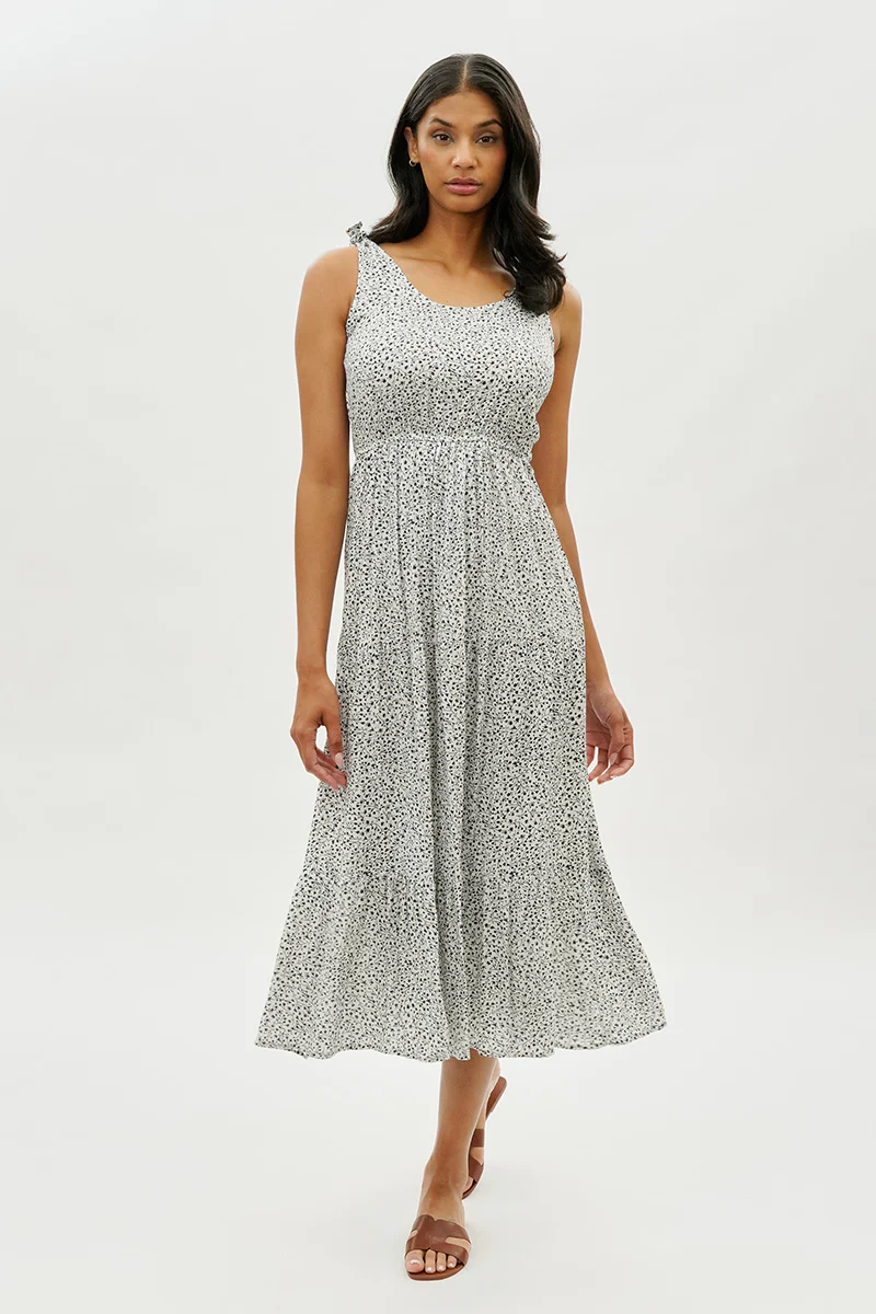 Limite Floral Tiered Shoulder Tie Maxi Dress - White - Image 5