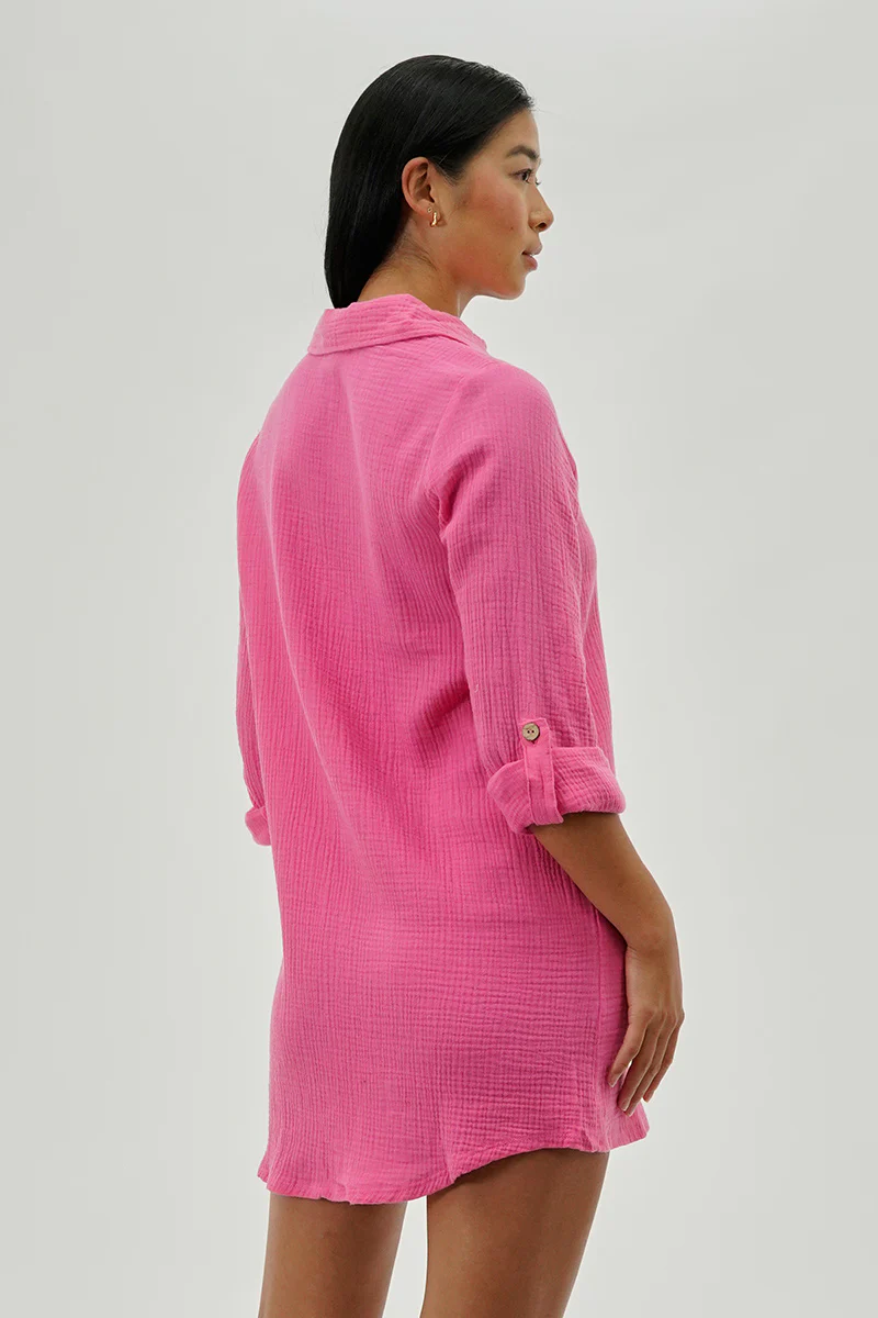 Impress Button Up Day Dress - Pink - Image 3