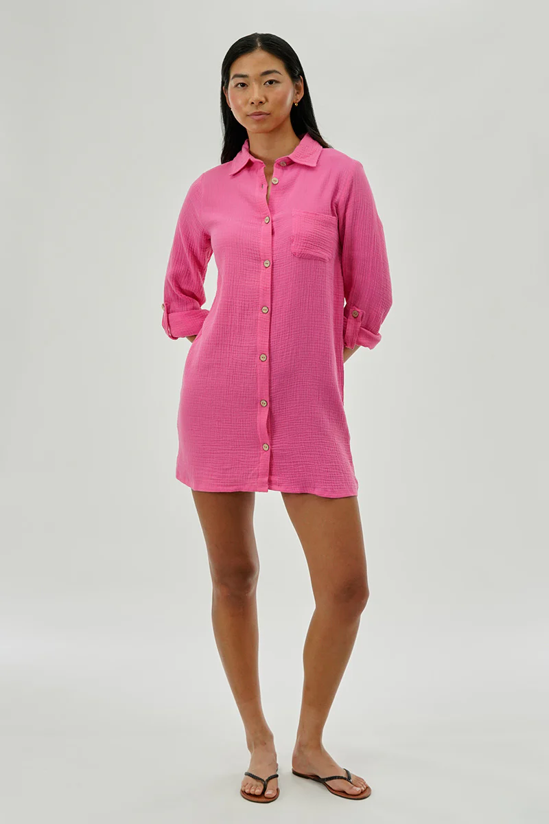 Impress Button Up Day Dress - Pink - Image 5