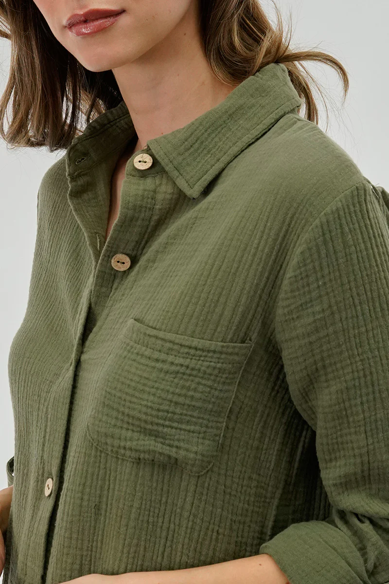 Impress Button Up Day Dress - Olive - Image 4