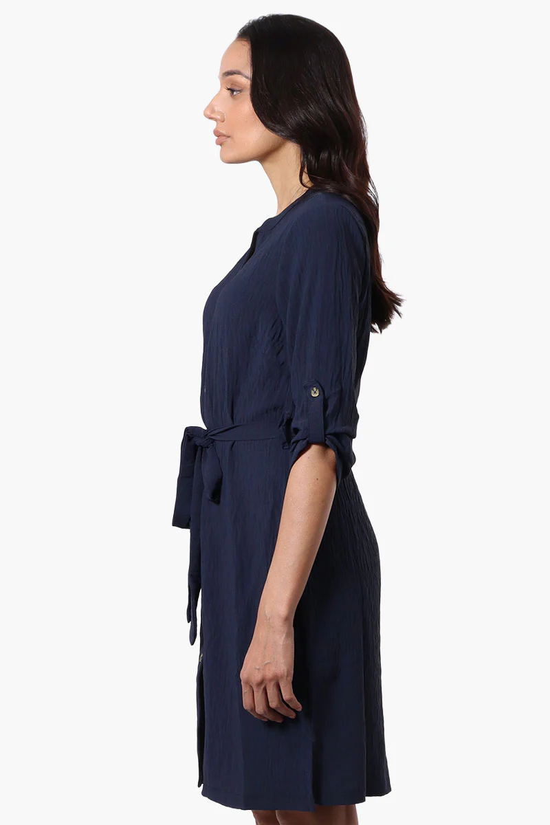 Urbanology Button Down Belted Day Dress - Navy - Image 2