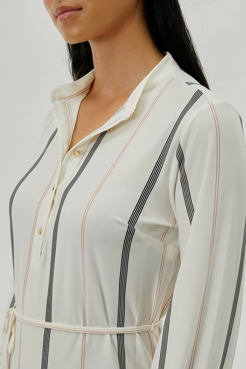 International INC Company Striped Long Sleeve Day Dress - White - Image 4