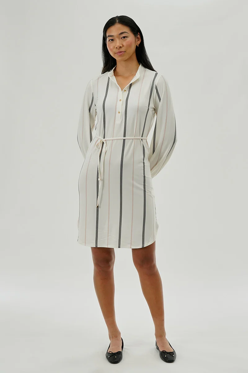 International INC Company Striped Long Sleeve Day Dress - White - Image 5