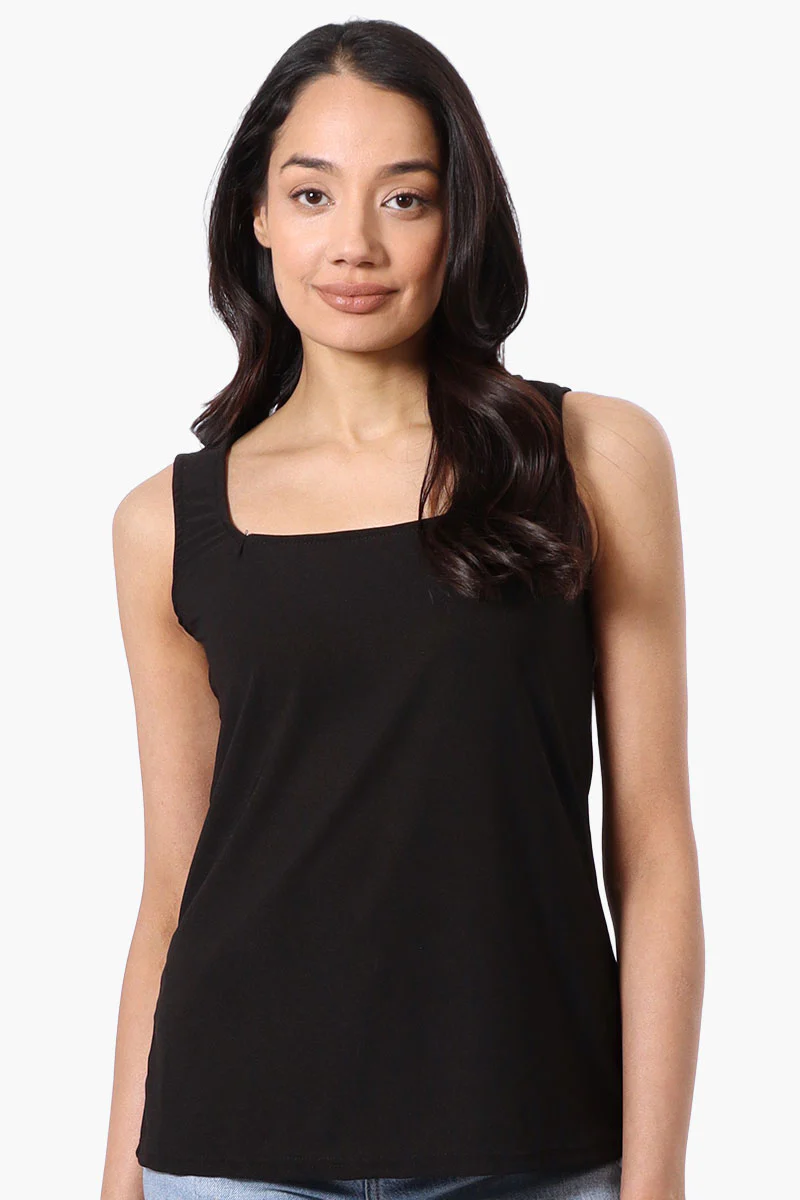 Beechers Brook Solid Square Neck Tank Top - Black