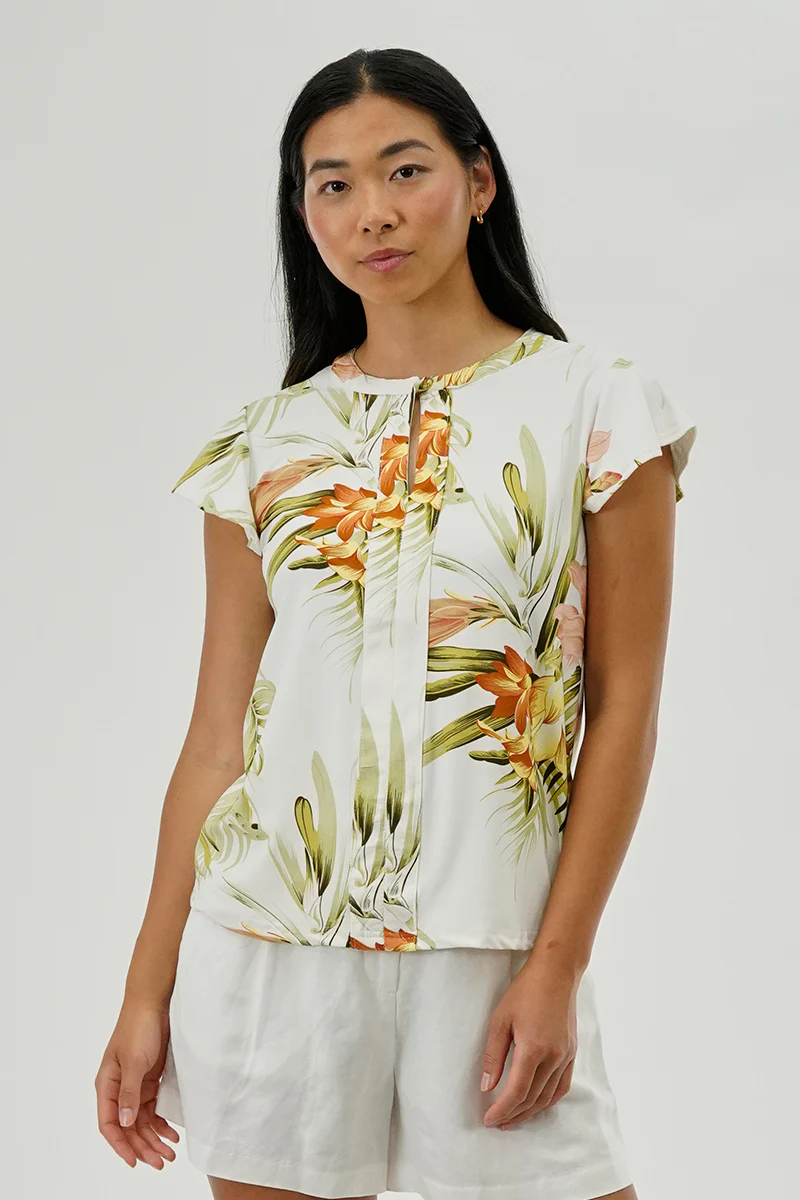International INC Company Floral Short Sleeve Blouse - White