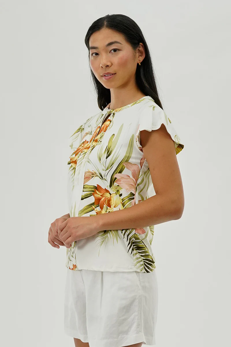 International INC Company Floral Short Sleeve Blouse - White - Image 2