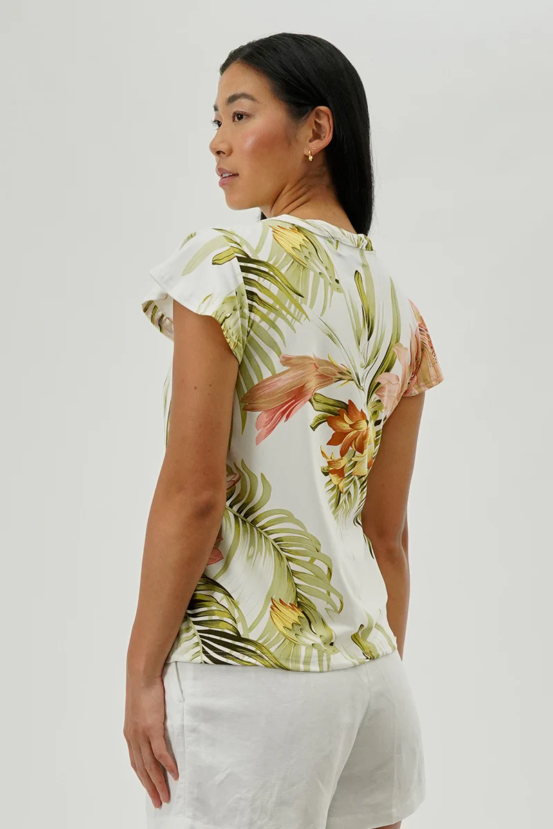 International INC Company Floral Short Sleeve Blouse - White - Image 3