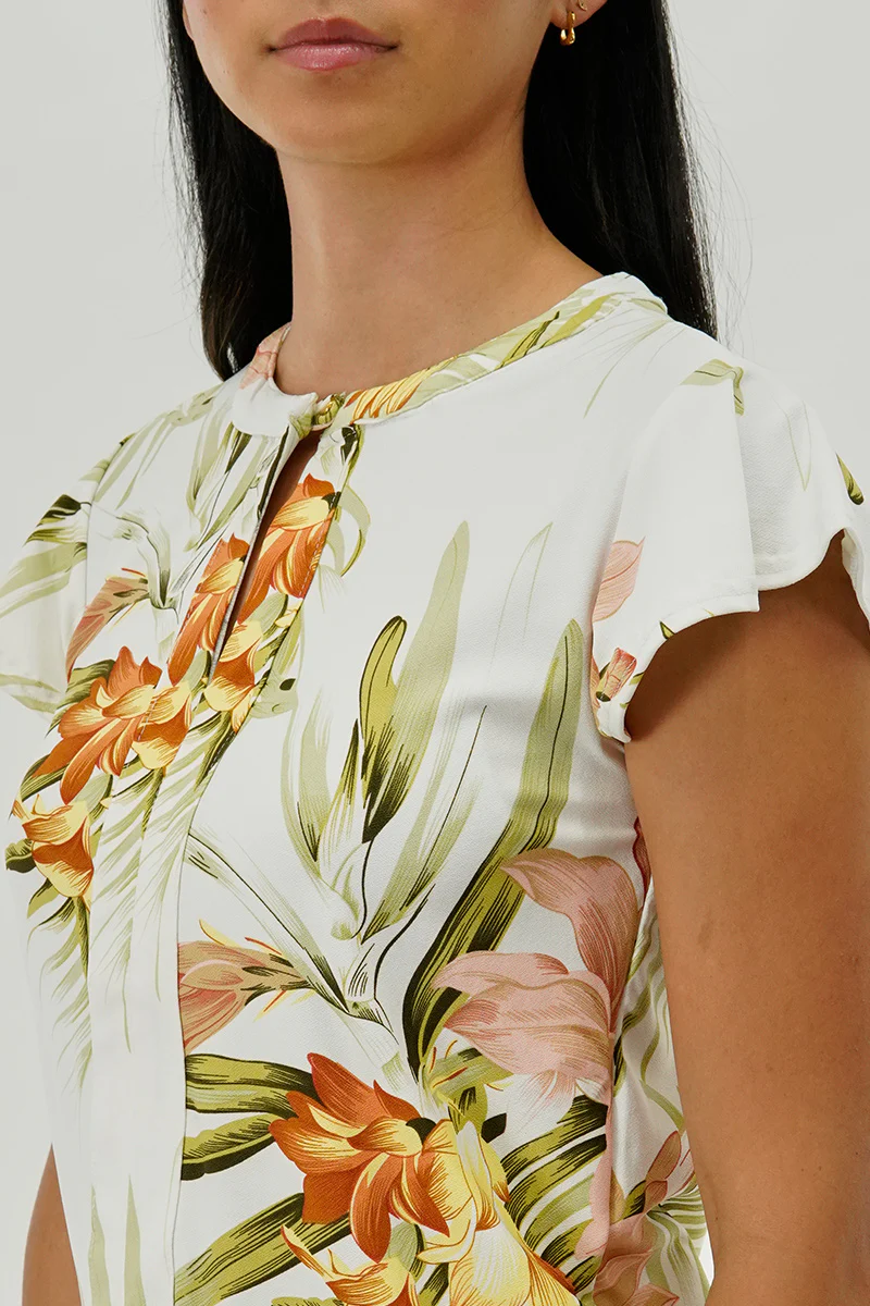 International INC Company Floral Short Sleeve Blouse - White - Image 4